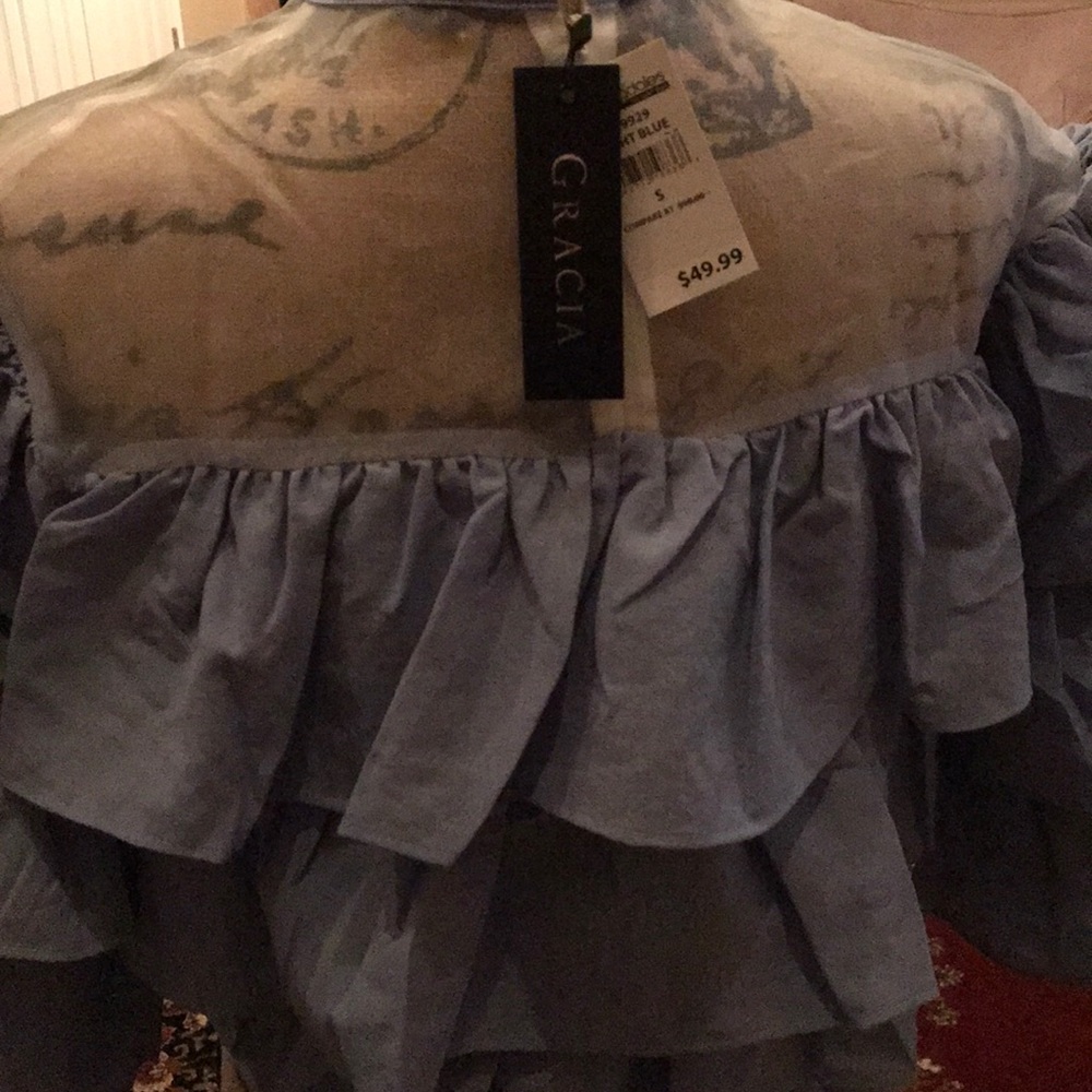 Light Blue Ruffle Top - Picture 3 of 4